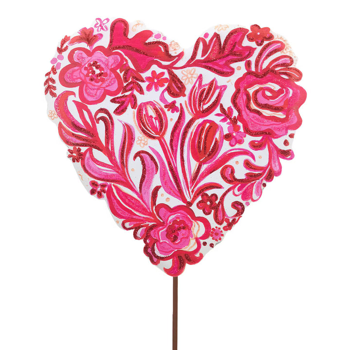 The Round Top Collection | Gallery Flower Chinoiserie Collage Heart Garden Stake in White