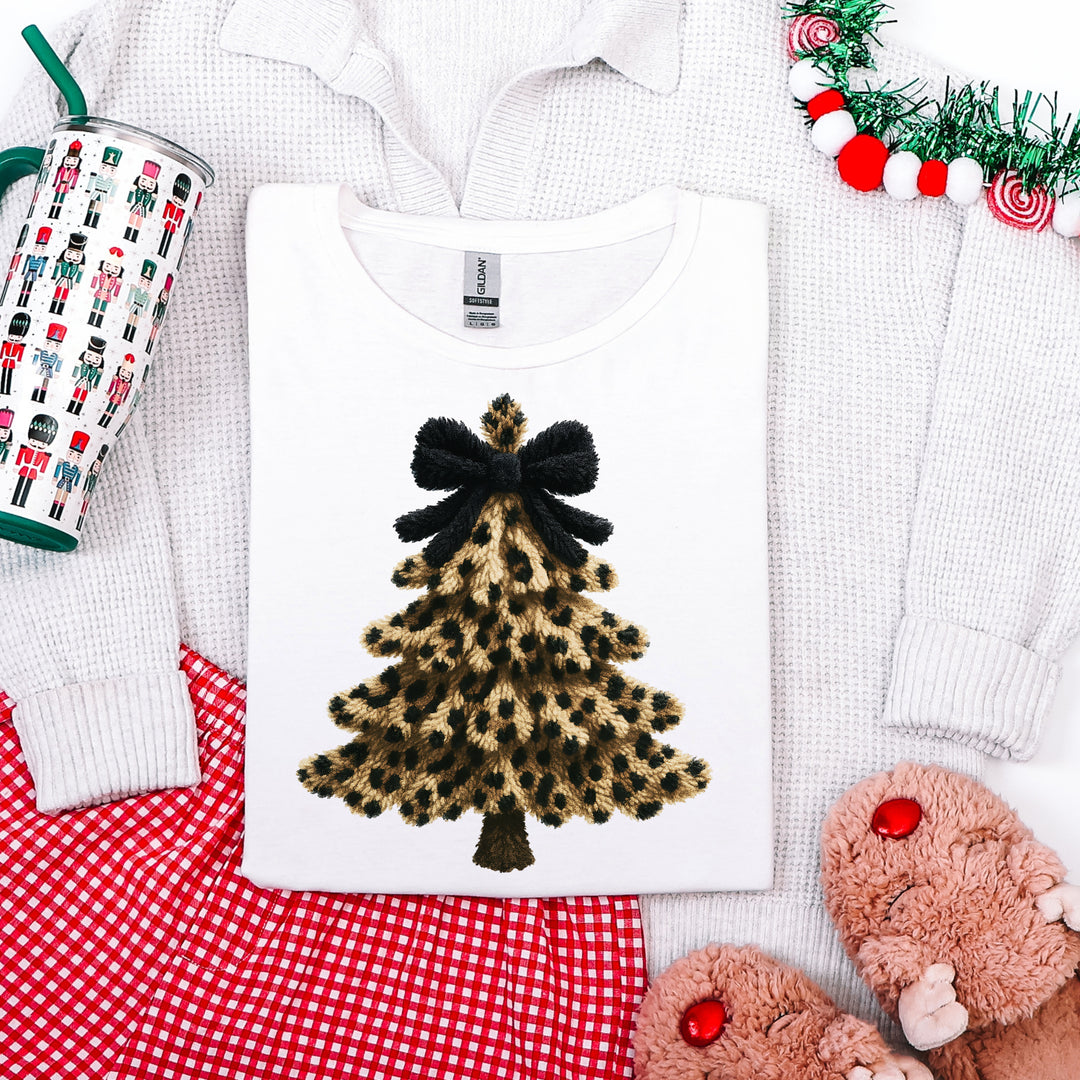 Online Exclusive | Leopard Tree Faux Yarn Christmas Graphic on Tee and Sweatshirt in Multiple Color Options