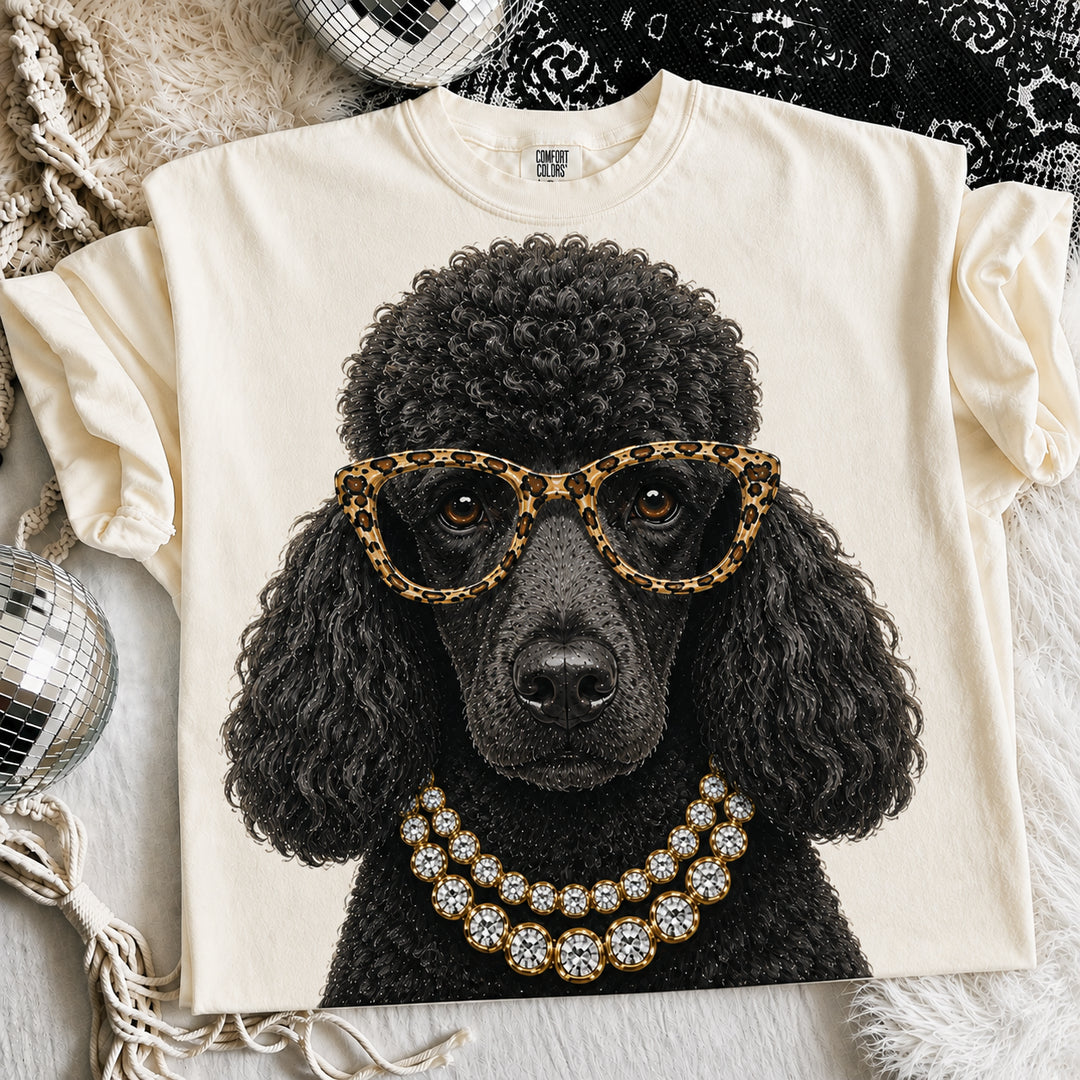 Made to Order | Boujee Black Poodle Design Printed Graphic Design Tee or Sweatshirt in Multiple Printing Options on Ivory