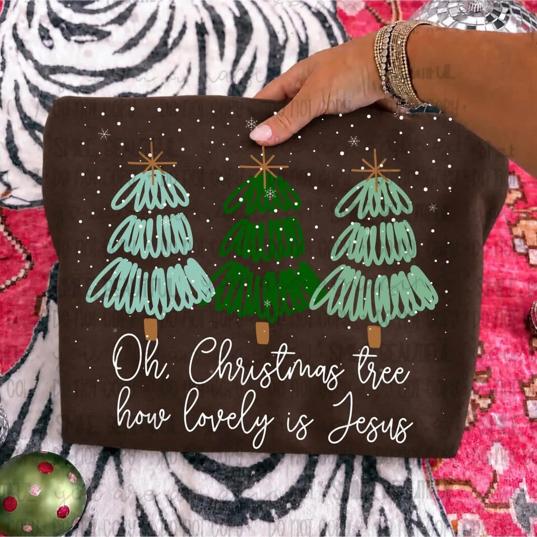 Custom Made to Order | Oh Christmas Tree How Lovely Is Jesus Graphic Tee or Sweatshirt in Multiple Printing Options on Brown
