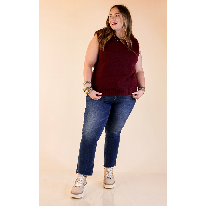 Vested Interest Knit V Neck Sweater Vest in Maroon