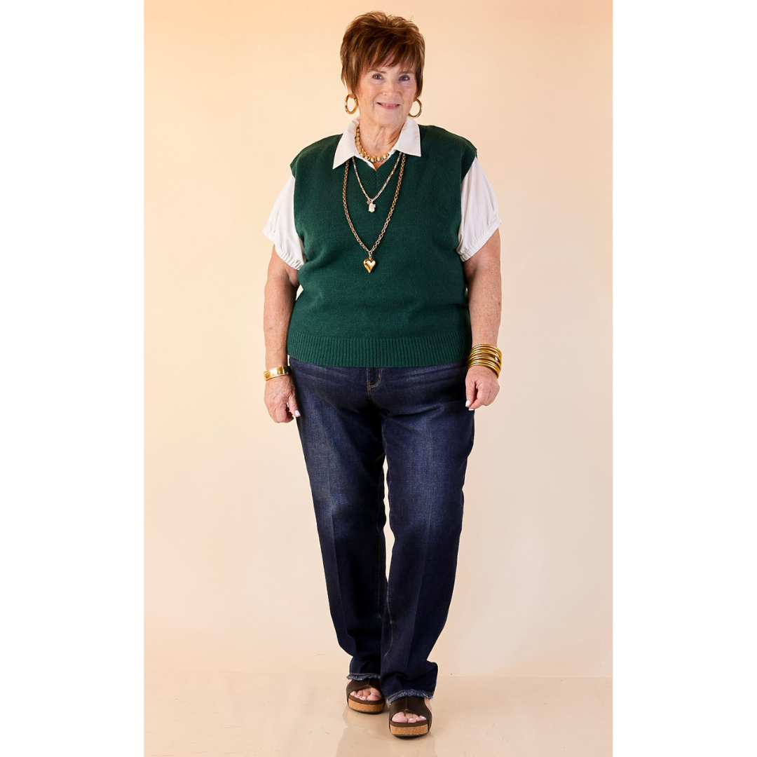Vested Interest Knit V Neck Sweater Vest in Hunter Green