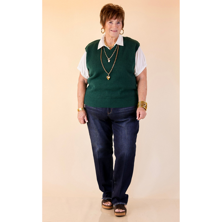 Vested Interest Knit V Neck Sweater Vest in Hunter Green