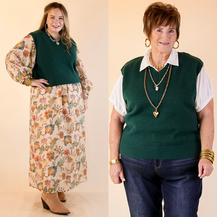 Vested Interest Knit V Neck Sweater Vest in Hunter Green