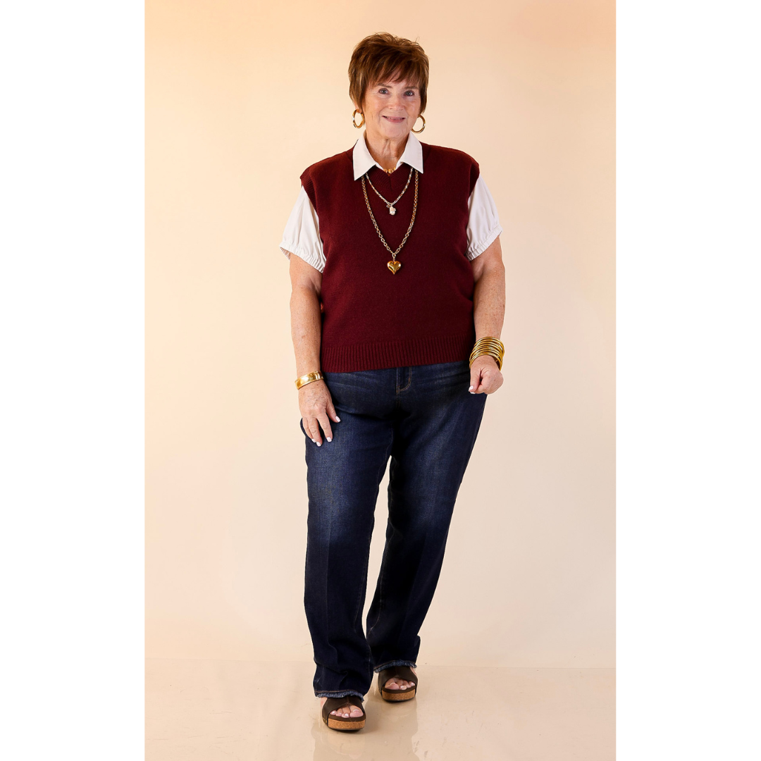 Vested Interest Knit V Neck Sweater Vest in Maroon