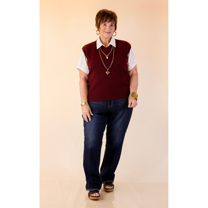 Vested Interest Knit V Neck Sweater Vest in Maroon