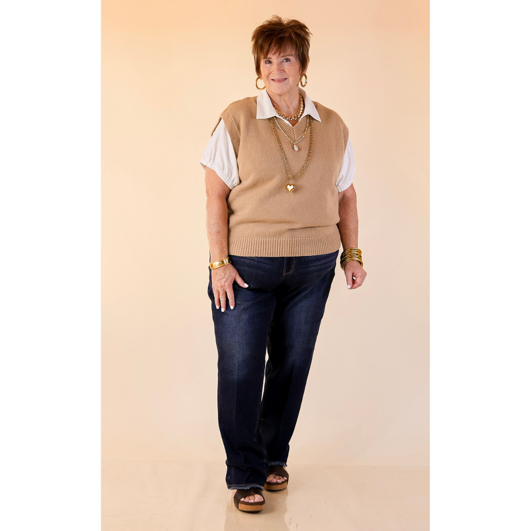 Vested Interest Knit V Neck Sweater Vest in Oatmeal Taupe