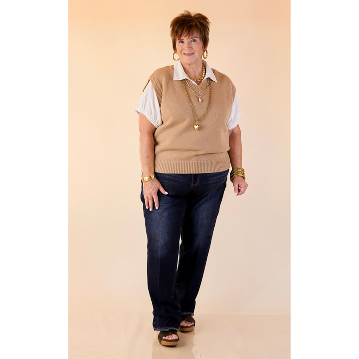 Vested Interest Knit V Neck Sweater Vest in Oatmeal Taupe