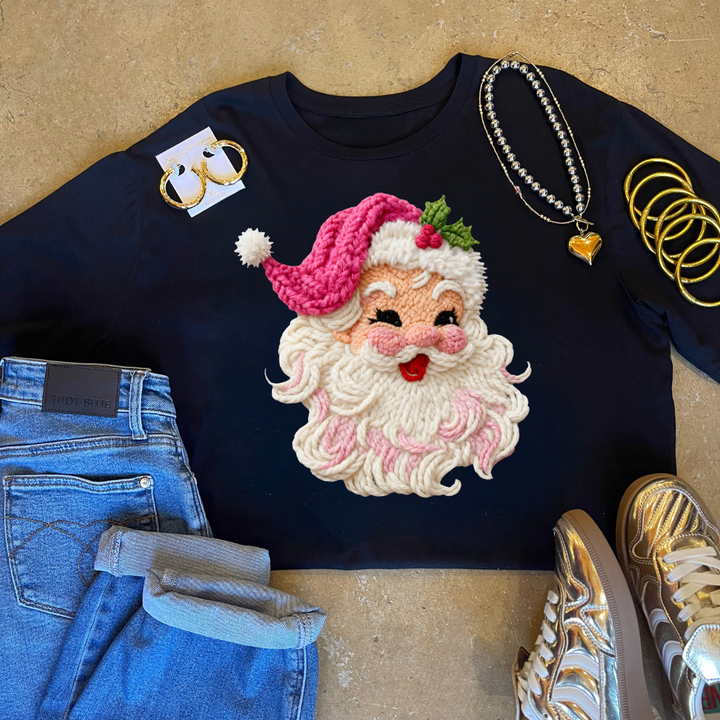 Online Exclusive | Vintage Santa Faux Yarn Christmas Graphic on Tee and Sweatshirt Options
