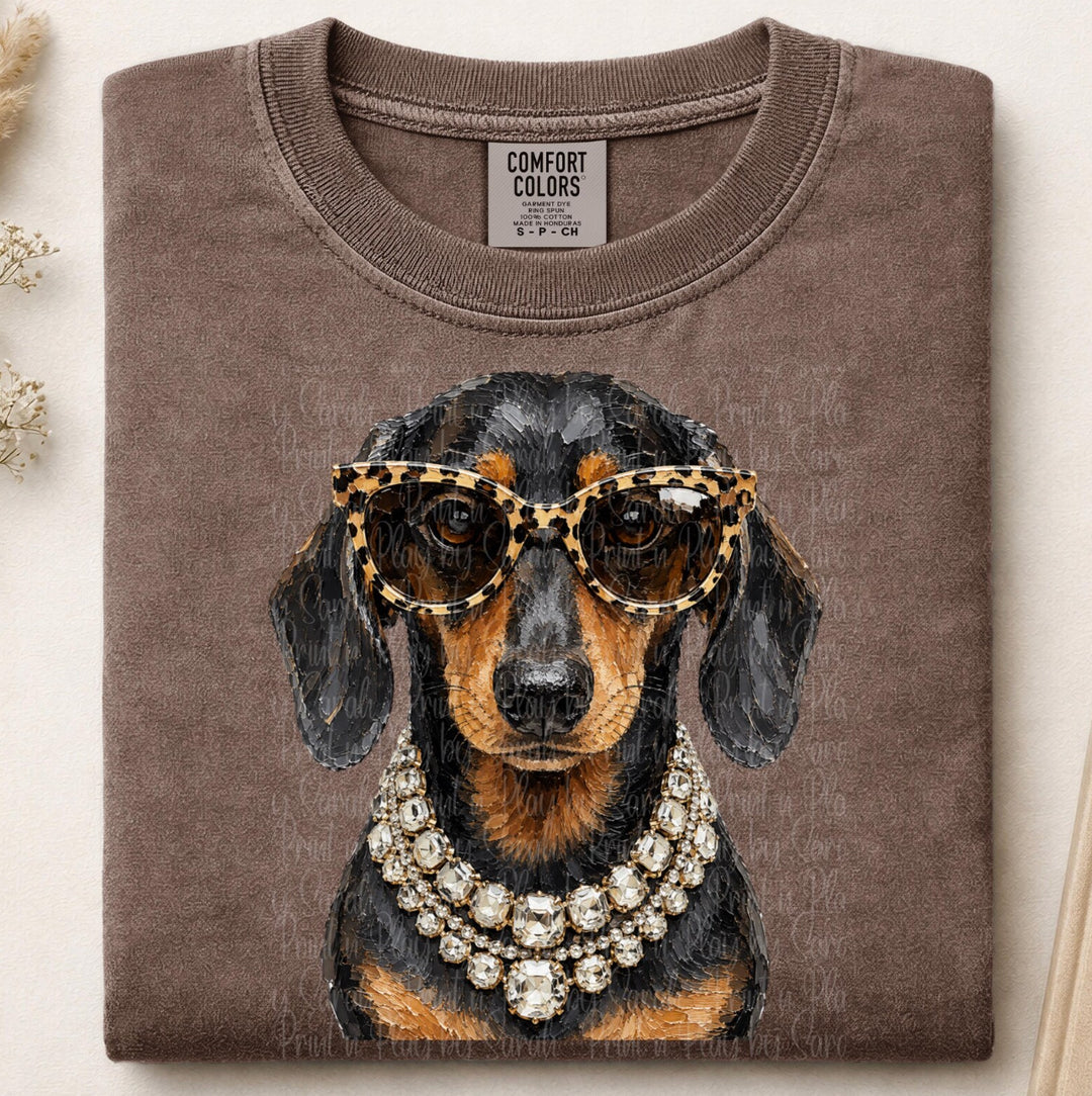 Online Exclusive | Boujee Black Weenie Dog Graphic Tee or Sweatshirt in Multiple Printing Options on Ivory and Chocolate Brown
