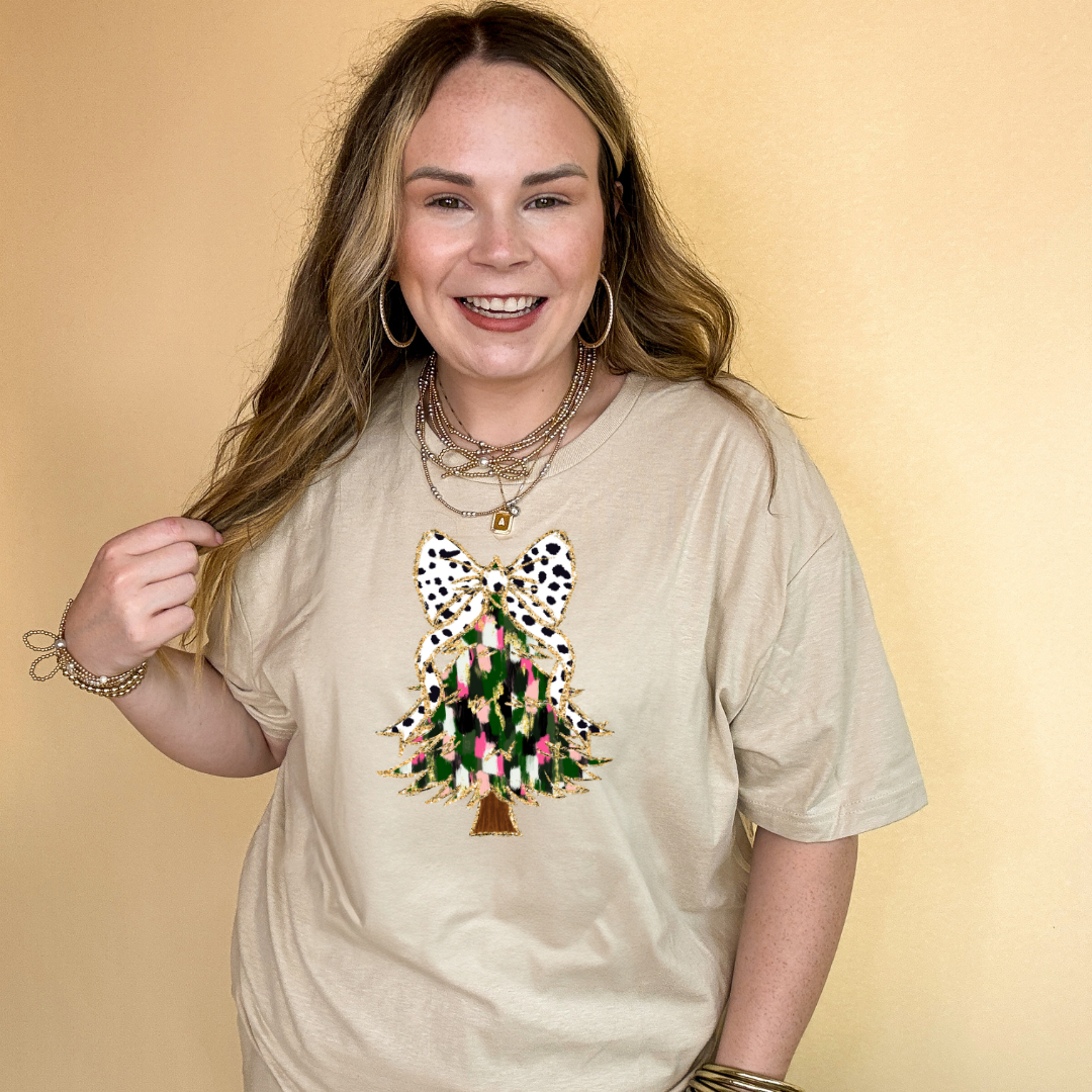 Online Exclusive | Christmas Tree Watercolor with Dalmatian Bow Graphic Tee in Multiple Color Options