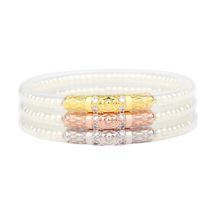 BuDhaGirl | Set of Three | Three Queens All Weather Bangles in White Pearl - Giddy Up Glamour Boutique