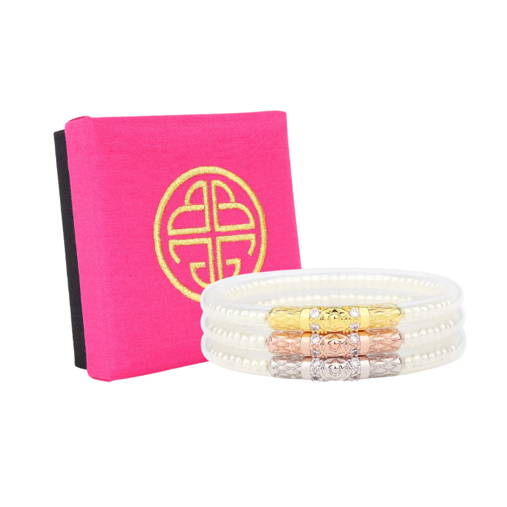 BuDhaGirl | Set of Three | Three Queens All Weather Bangles in White Pearl - Giddy Up Glamour Boutique