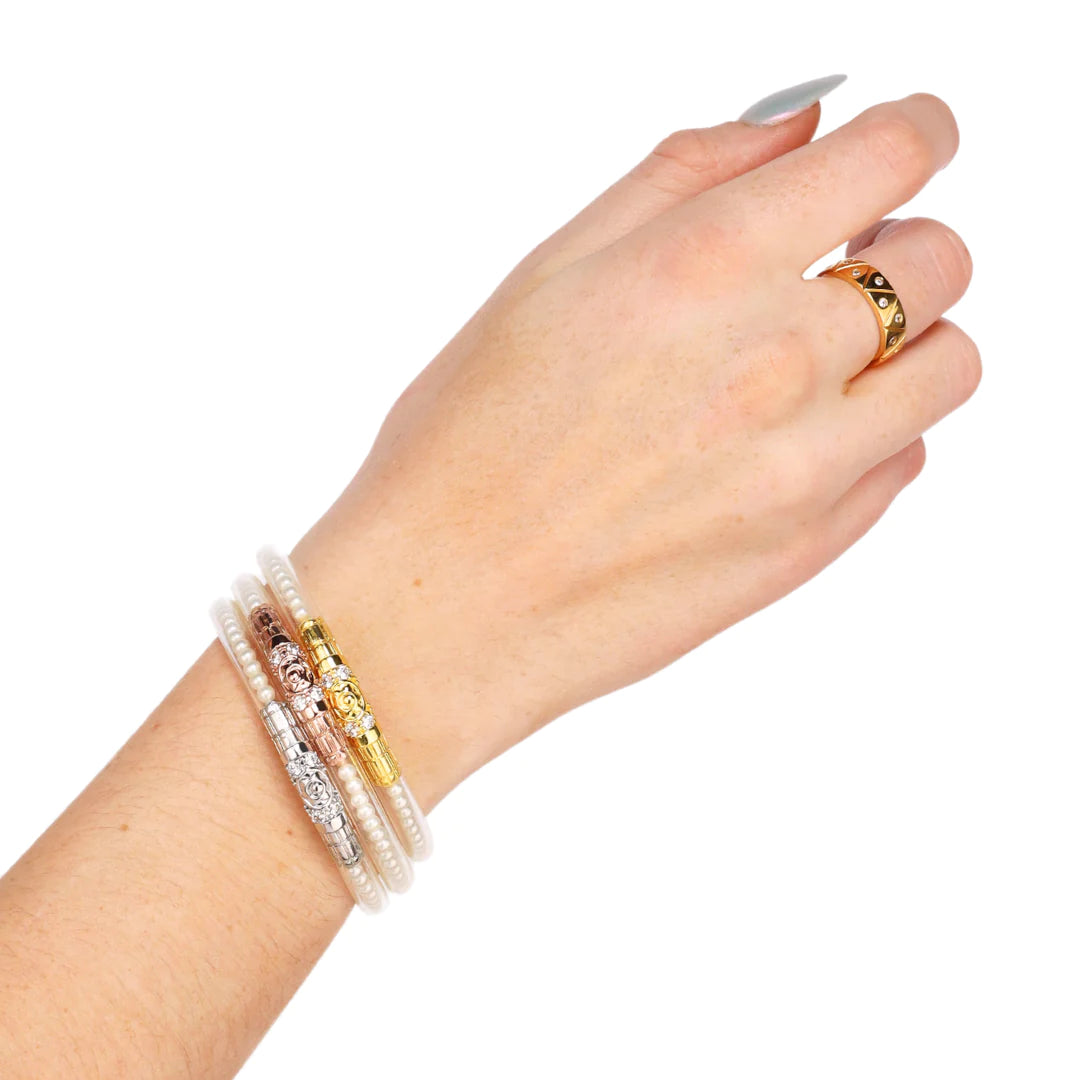 BuDhaGirl | Set of Three | Three Queens All Weather Bangles in White Pearl - Giddy Up Glamour Boutique