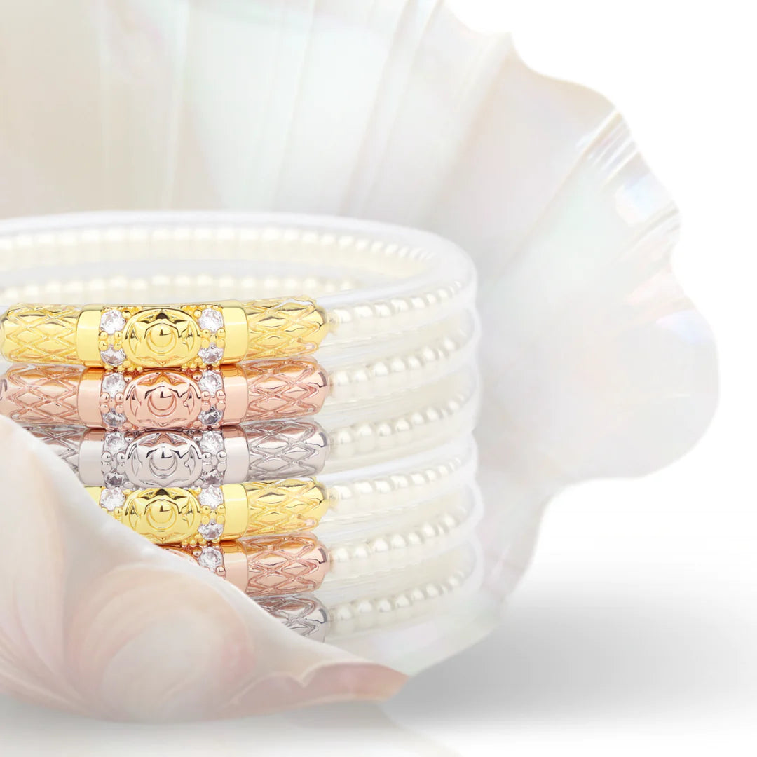 BuDhaGirl | Set of Three | Three Queens All Weather Bangles in White Pearl - Giddy Up Glamour Boutique