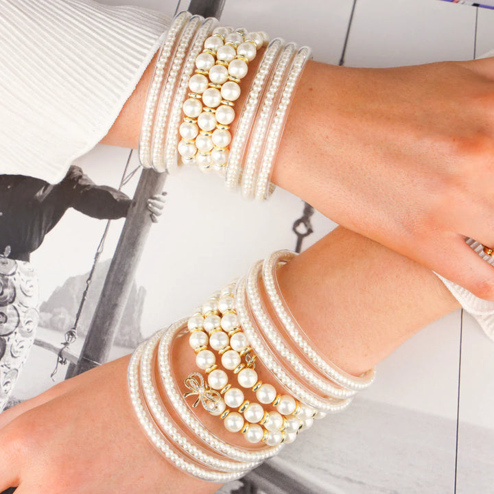 BuDhaGirl | Set of Three | Three Queens All Weather Bangles in White Pearl - Giddy Up Glamour Boutique
