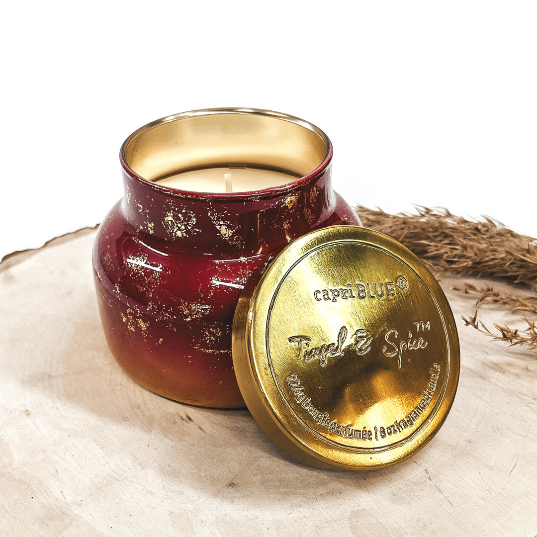 Capri Blue | 8 oz. Glimmer Petite Jar Candle in Maroon | Tinsel & Pine - Giddy Up Glamour Boutique