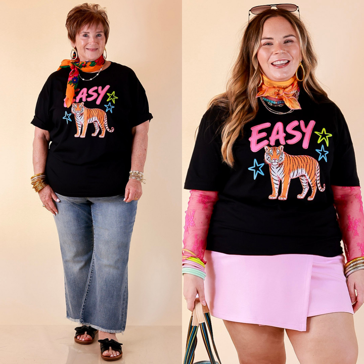 Wild Intentions "Easy" Tiger Print Short Sleeve Graphic Tee in Black