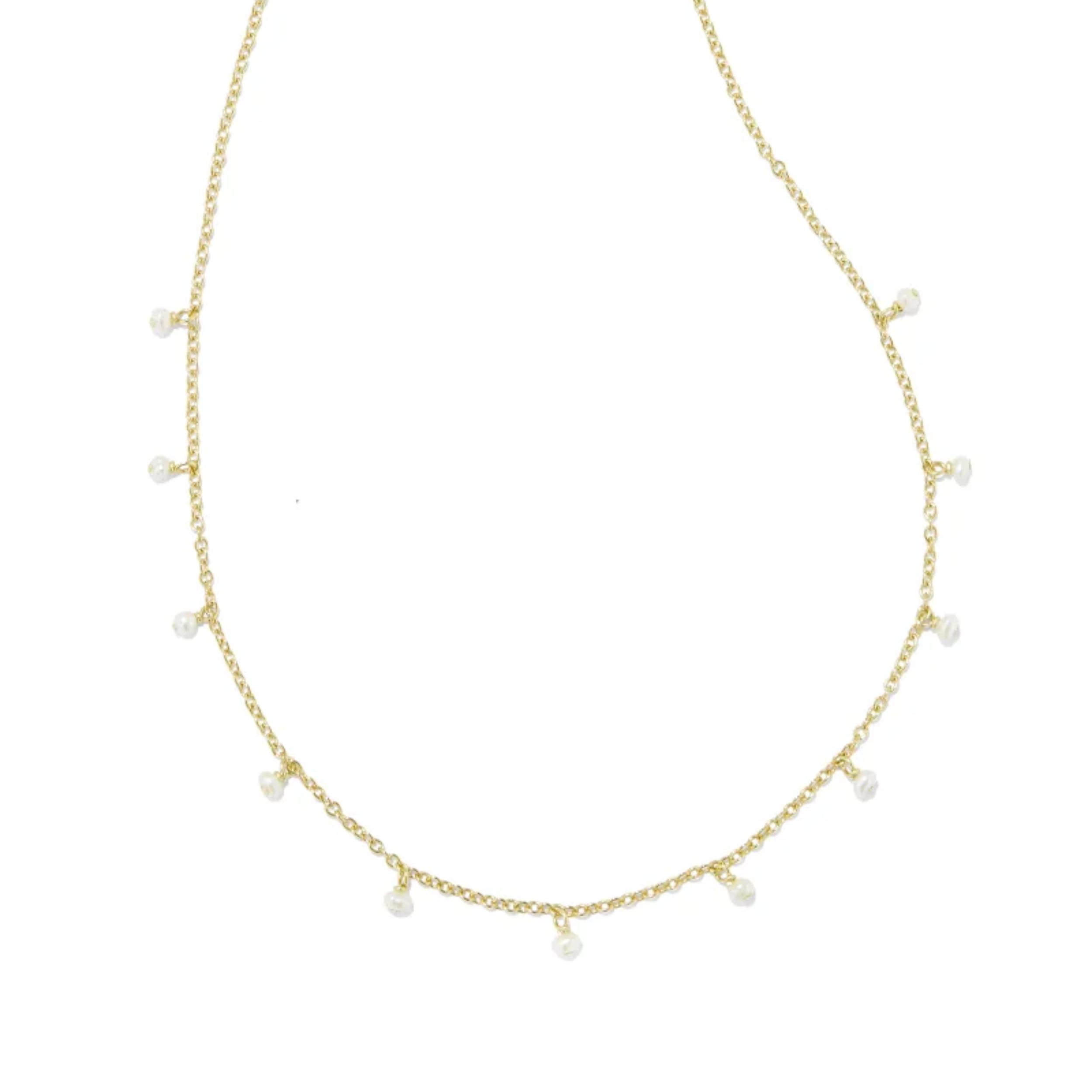 This Willa Gold Pearl Strand Necklace in White Peaarl by Kendra Scott is pictured on a white background.