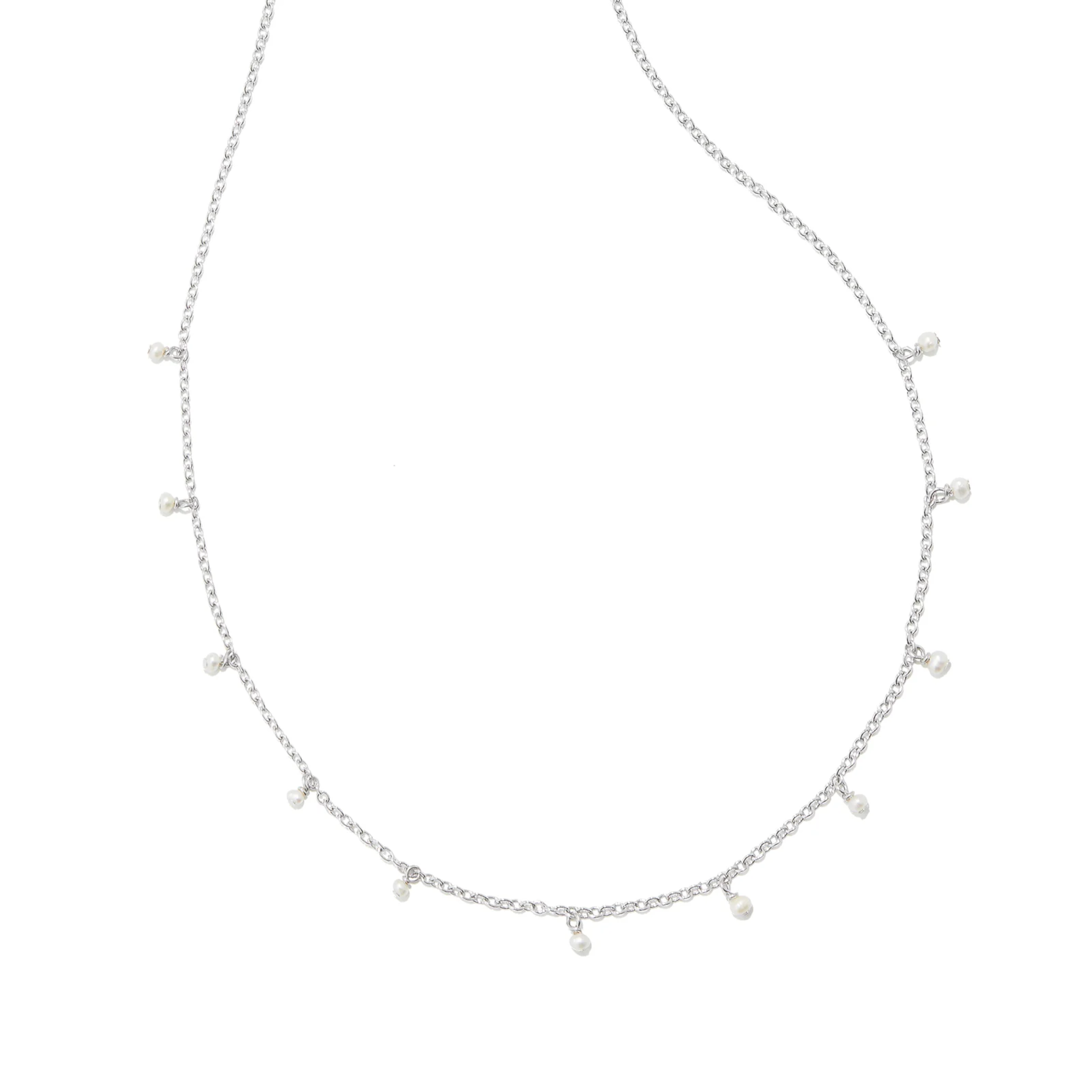 This Willa Silver Pearl Strand Necklace in White Pearl by Kendra Scott is pictured on a white background.