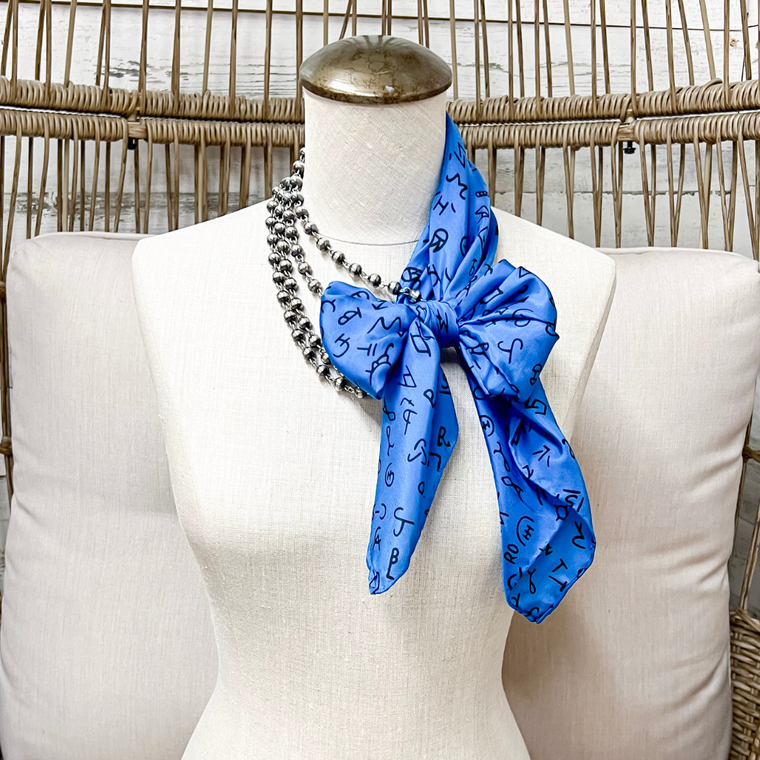 Wyoming Traders | Branded Print Silk Wild Rag Scarf in Blue