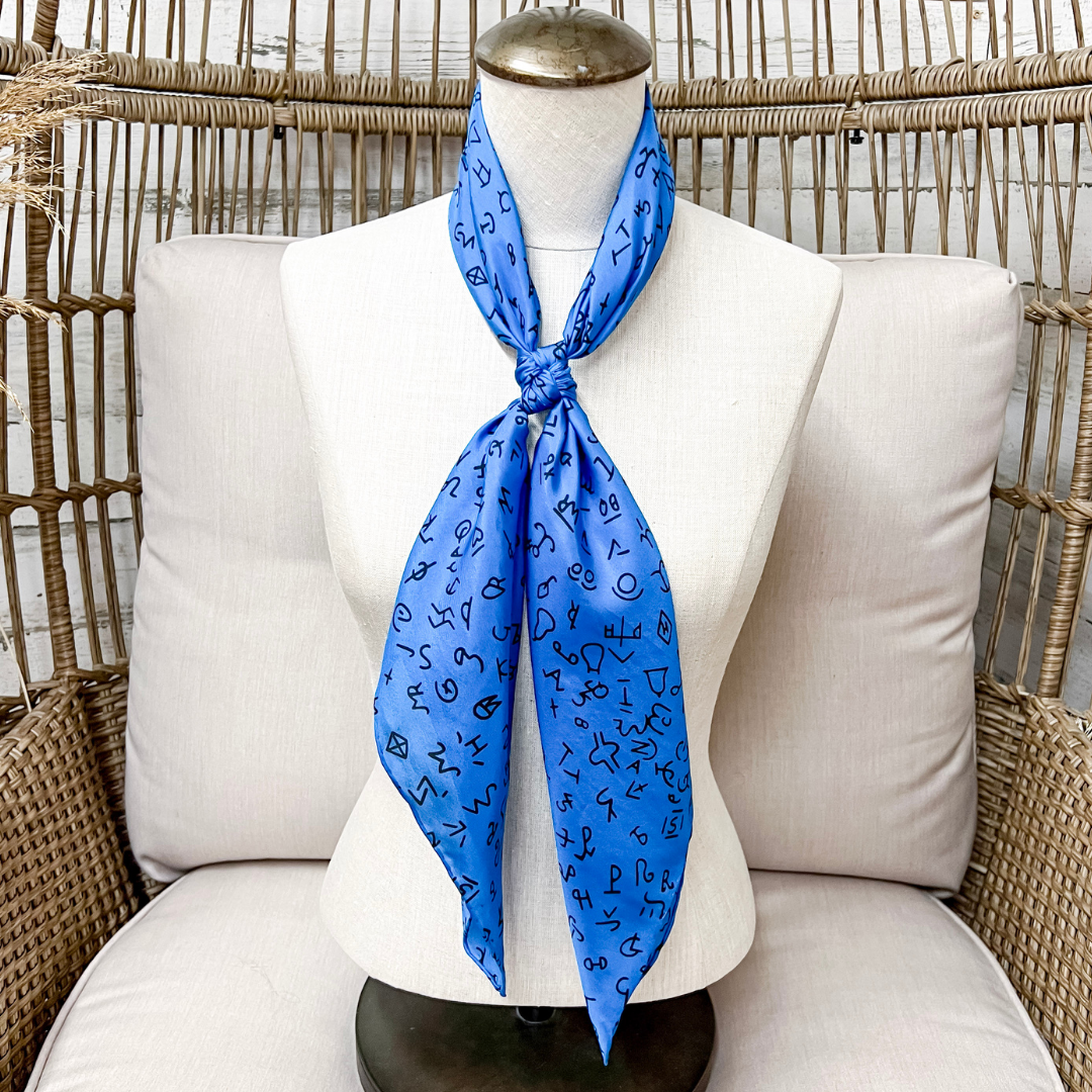 Wyoming Traders | Branded Print Silk Wild Rag Scarf in Blue