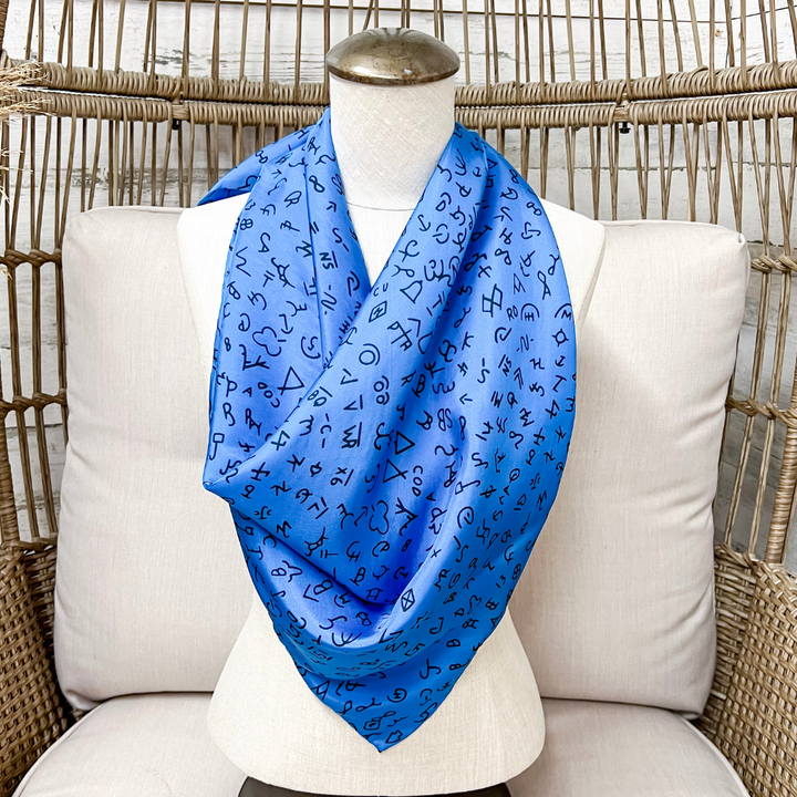 Wyoming Traders | Branded Print Silk Wild Rag Scarf in Blue
