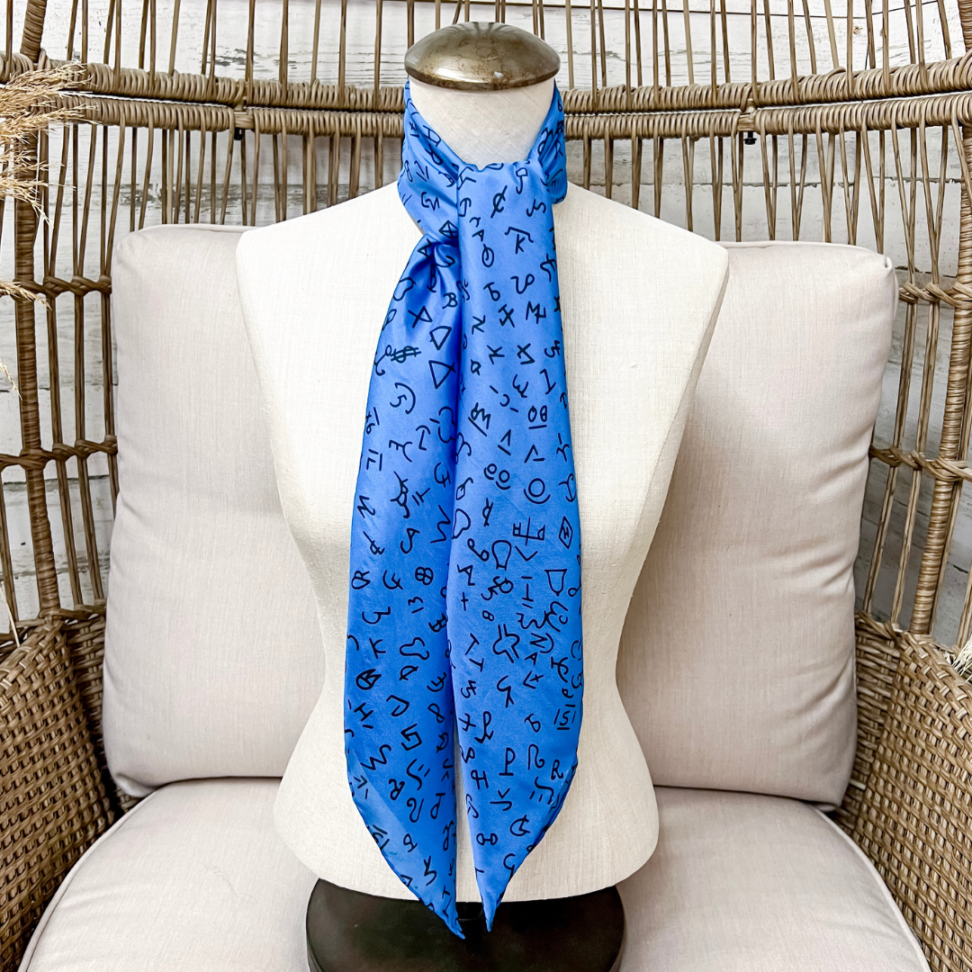 Wyoming Traders | Branded Print Silk Wild Rag Scarf in Blue