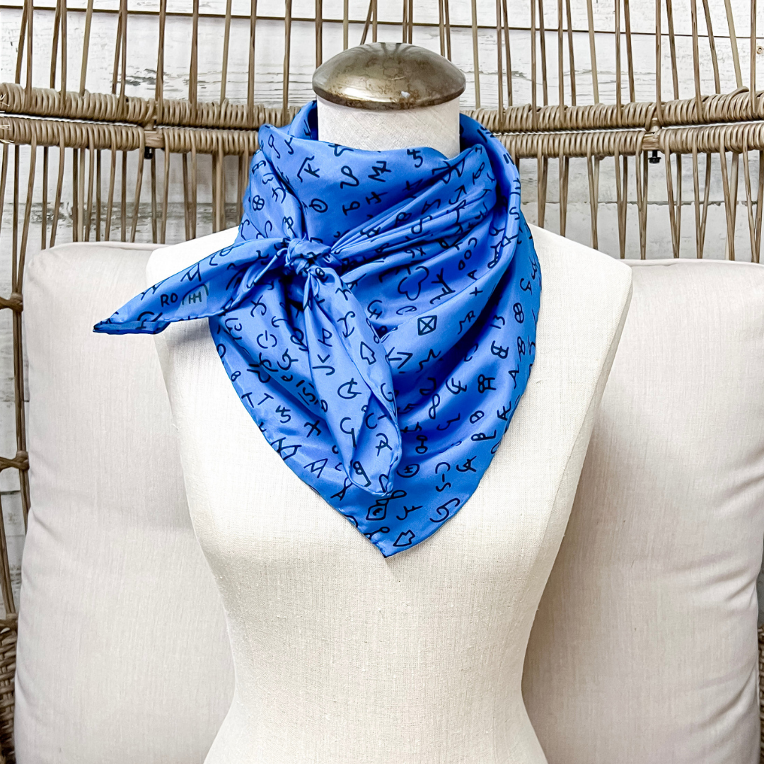 Wyoming Traders | Branded Print Silk Wild Rag Scarf in Blue