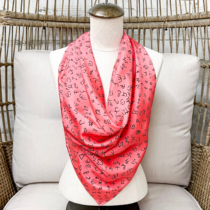 Wyoming Traders | Branded Print Silk Wild Rag Scarf in Coral
