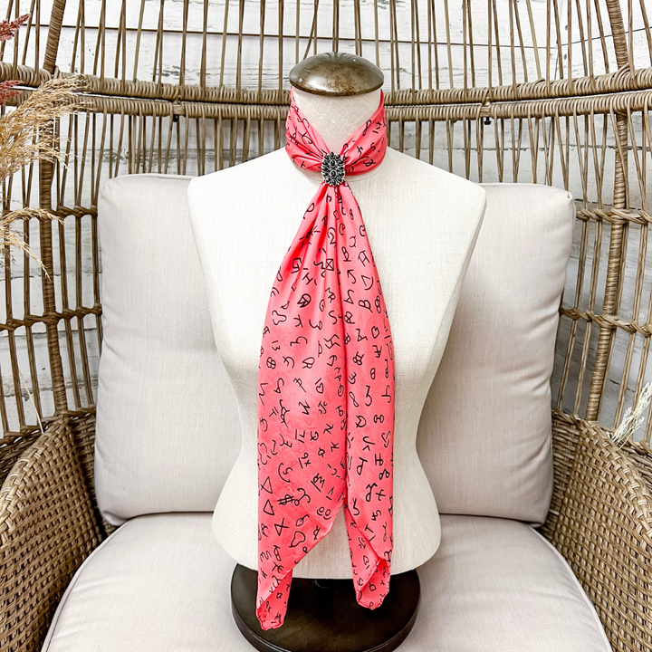 Wyoming Traders | Branded Print Silk Wild Rag Scarf in Coral