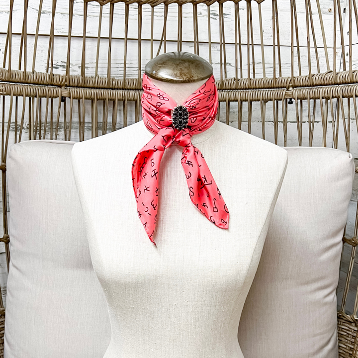 Wyoming Traders | Branded Print Silk Wild Rag Scarf in Coral