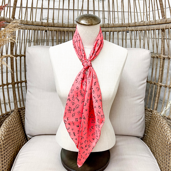 Wyoming Traders | Branded Print Silk Wild Rag Scarf in Coral