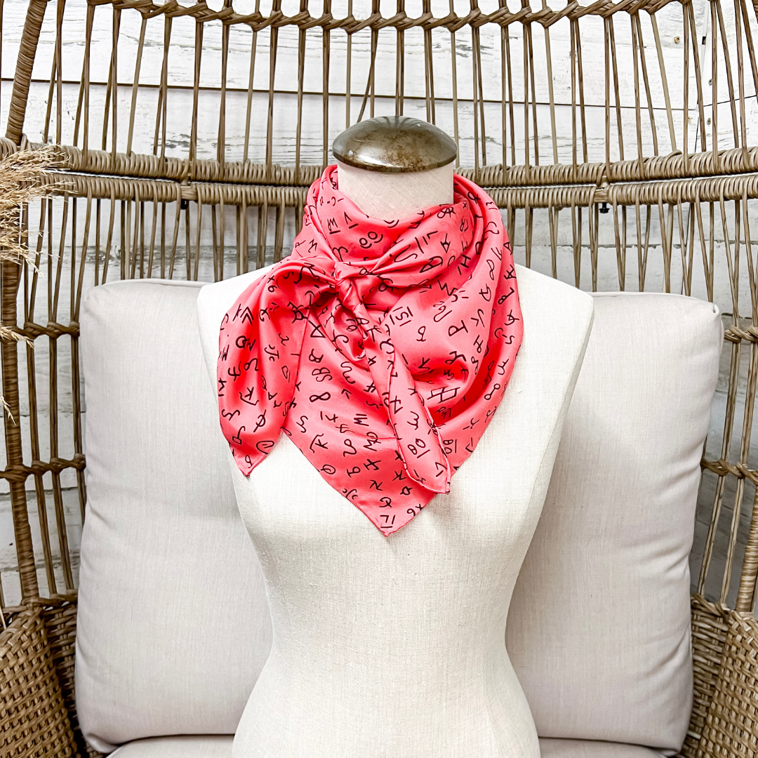 Wyoming Traders | Branded Print Silk Wild Rag Scarf in Coral