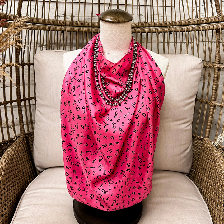 Wyoming Traders | Branded Print Silk Wild Rag Scarf in Dark Pink