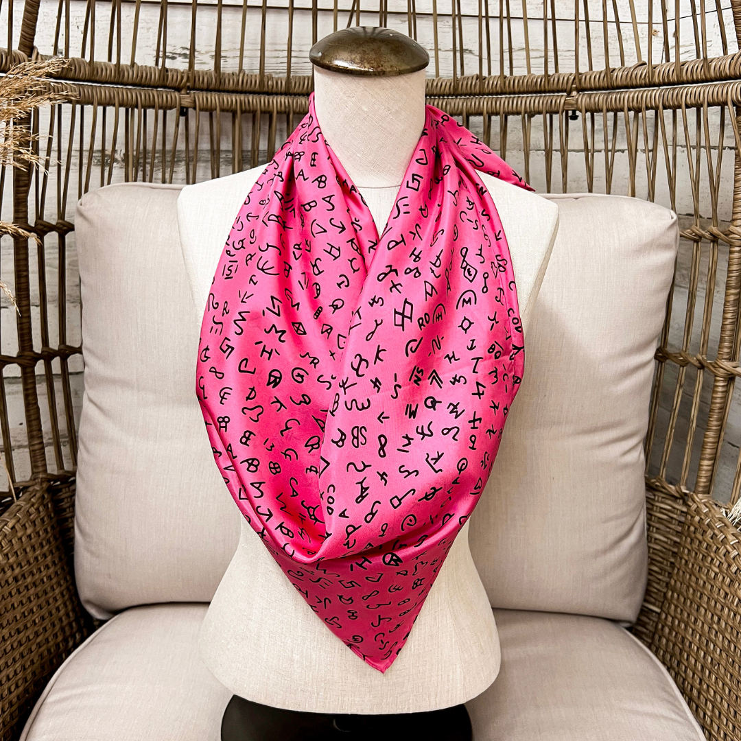 Wyoming Traders | Branded Print Silk Wild Rag Scarf in Dark Pink