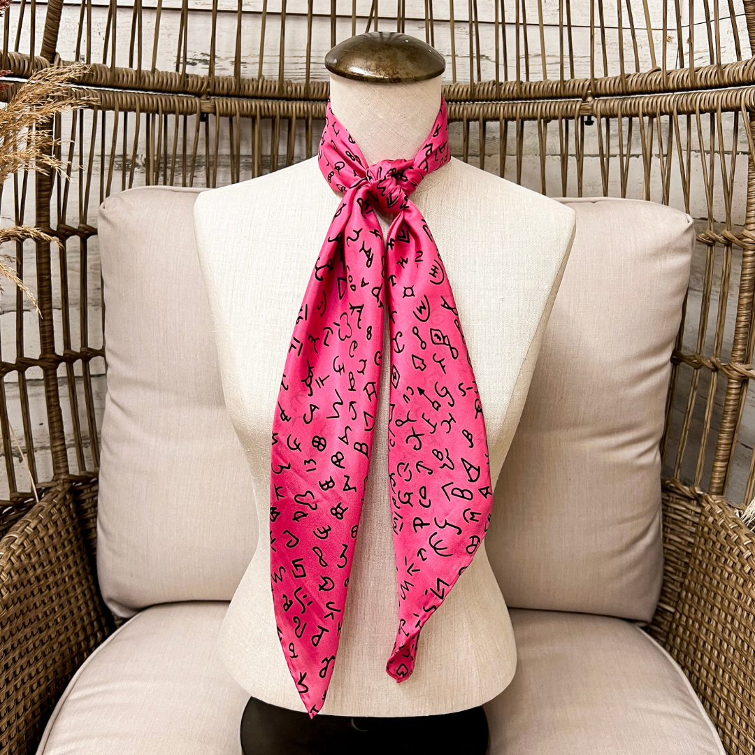 Wyoming Traders | Branded Print Silk Wild Rag Scarf in Dark Pink