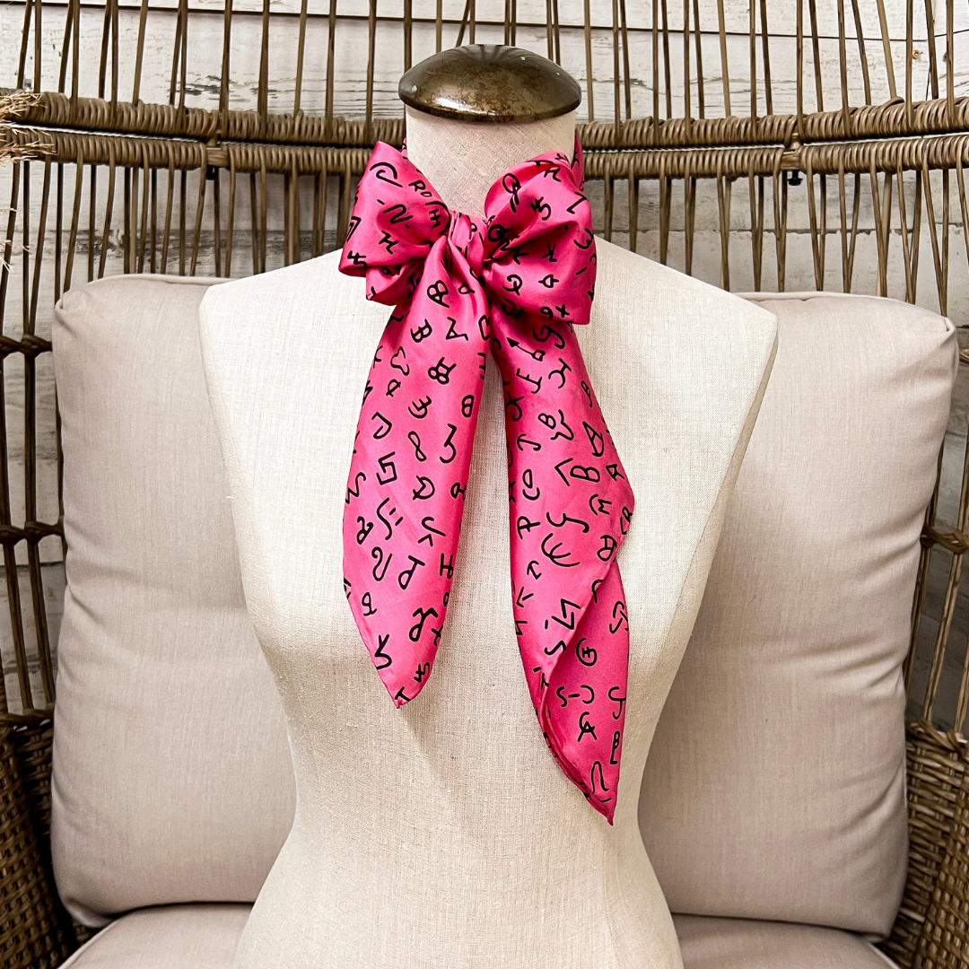 Wyoming Traders | Branded Print Silk Wild Rag Scarf in Dark Pink
