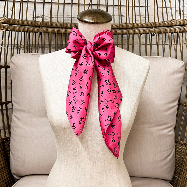 Wyoming Traders | Branded Print Silk Wild Rag Scarf in Dark Pink