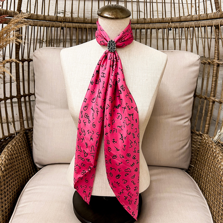 Wyoming Traders | Branded Print Silk Wild Rag Scarf in Dark Pink