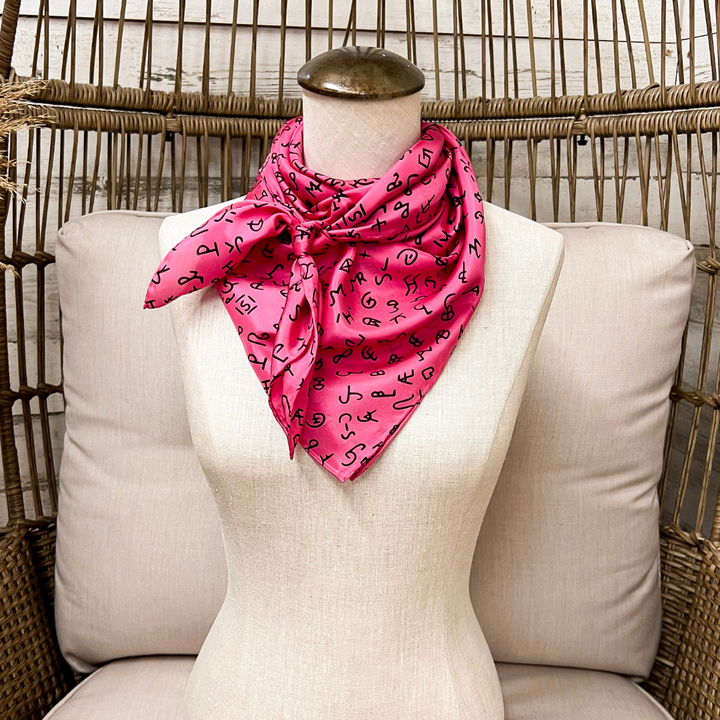 Wyoming Traders | Branded Print Silk Wild Rag Scarf in Dark Pink
