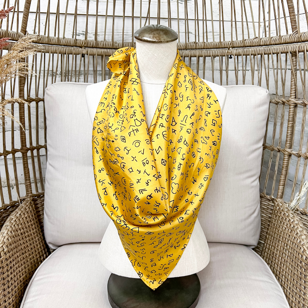 Wyoming Traders | Branded Print Silk Wild Rag Scarf in Gold
