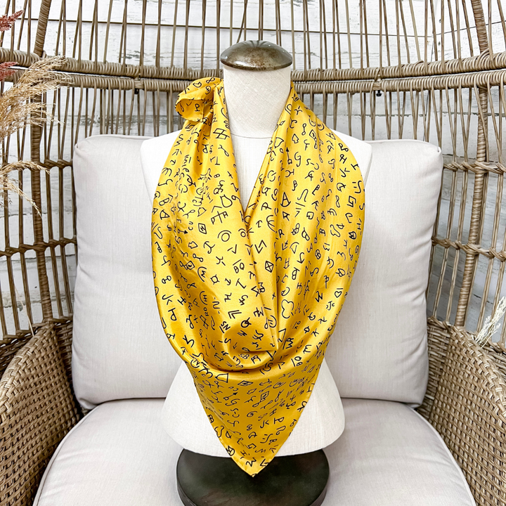 Wyoming Traders | Branded Print Silk Wild Rag Scarf in Gold