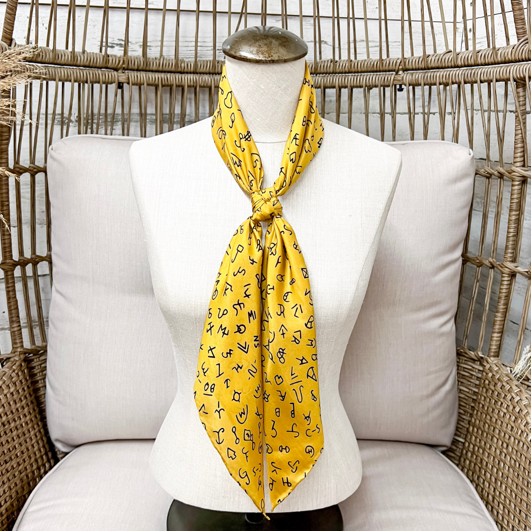 Wyoming Traders | Branded Print Silk Wild Rag Scarf in Gold