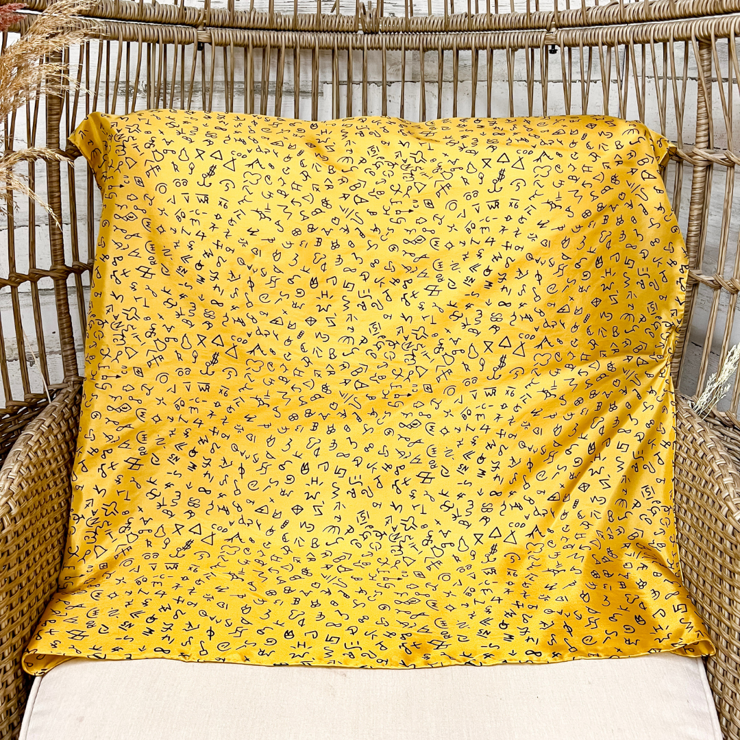 Wyoming Traders | Branded Print Silk Wild Rag Scarf in Gold