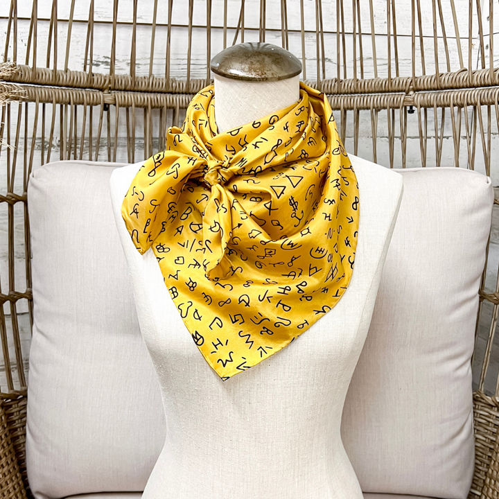 Wyoming Traders | Branded Print Silk Wild Rag Scarf in Gold