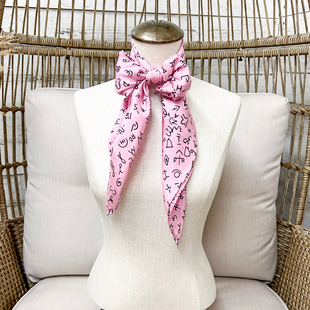 Wyoming Traders | Branded Print Silk Wild Rag Scarf in Light Pink