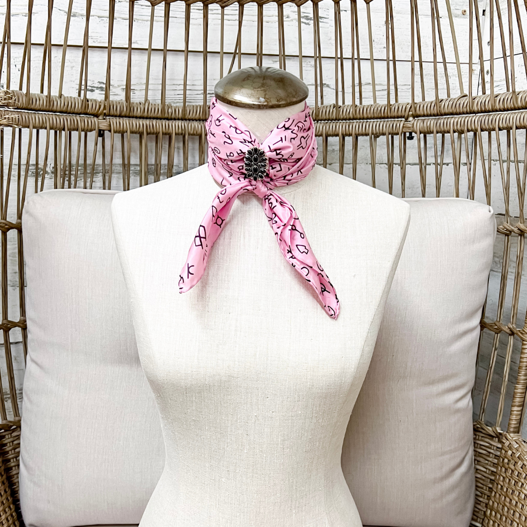 Wyoming Traders | Branded Print Silk Wild Rag Scarf in Light Pink