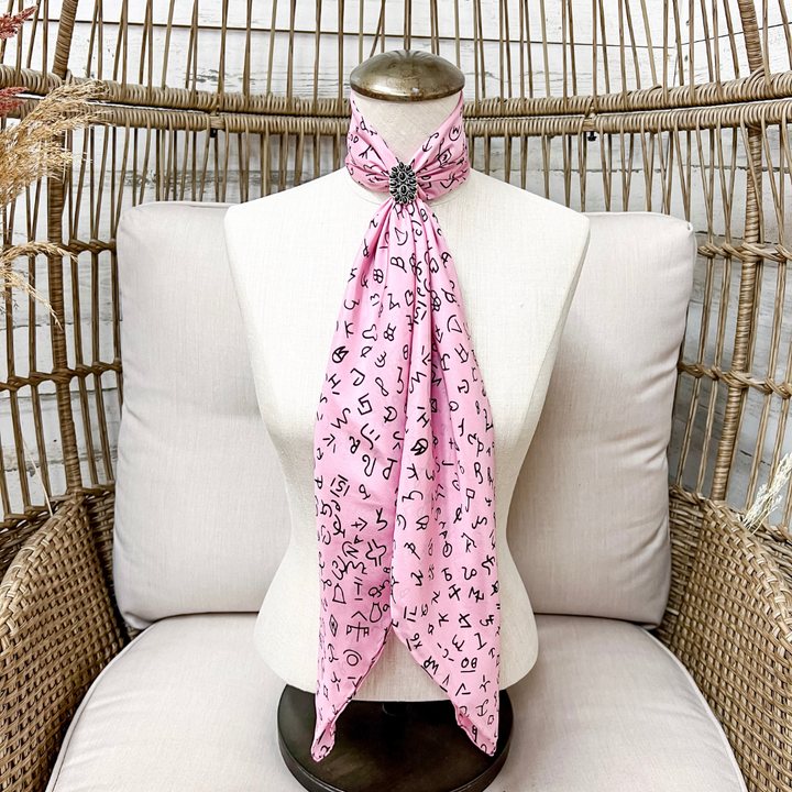 Wyoming Traders | Branded Print Silk Wild Rag Scarf in Light Pink
