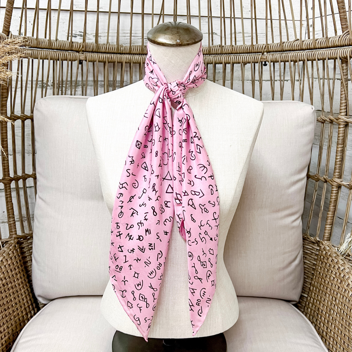 Wyoming Traders | Branded Print Silk Wild Rag Scarf in Light Pink